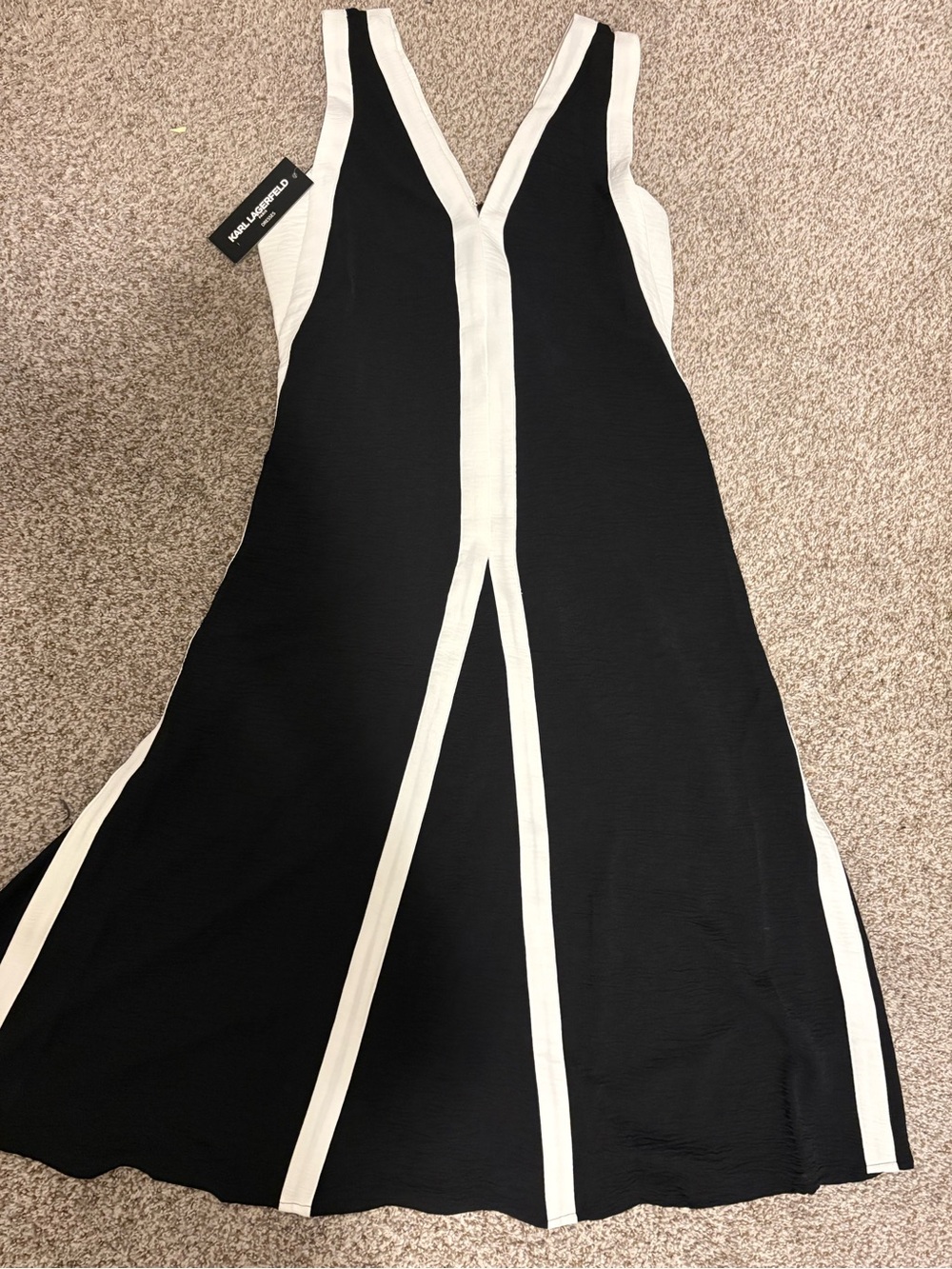 Karl Lagerfeld Black and White V-Neck Paneled Midi Dress - Picture 1 of 3